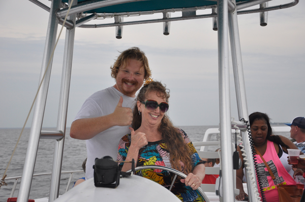 Karen Duquete driving the Sea Blaster boat